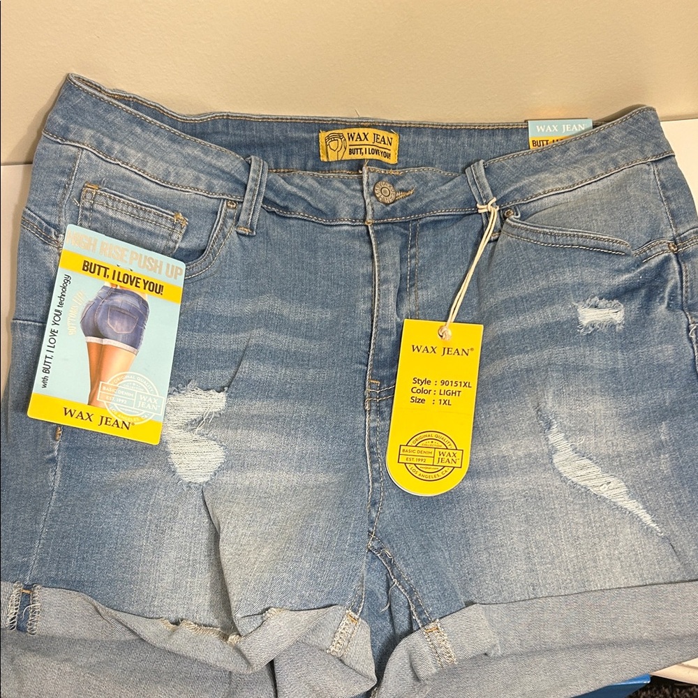 Wax Jean Light Blue Distressed Shorts